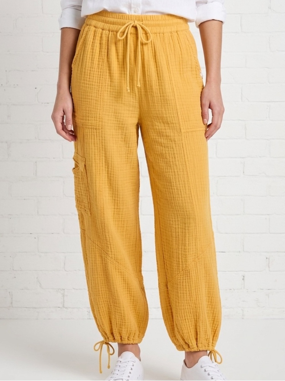 Out From Under Yellow Gauze Cargo Jogger Pants Boho Festival Large